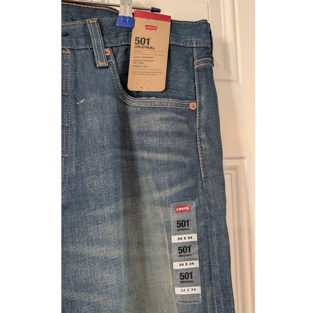 Levi's 501 Original Jeans Mens 34x34 NWT Stretch Straight Leg Button Fly - Picture 9 of 9